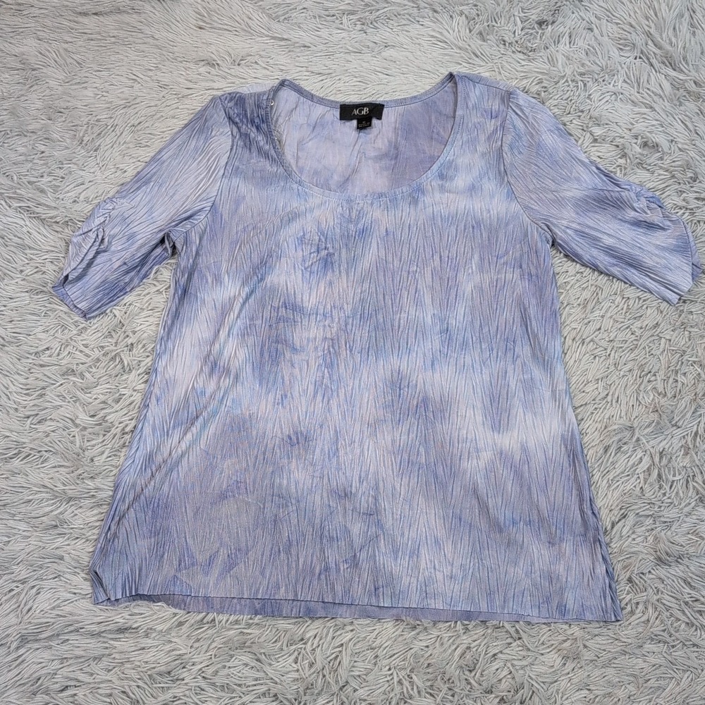 AGB Shirt Womens M Blue Textured Top Lightweight Blouse Comfort Casual